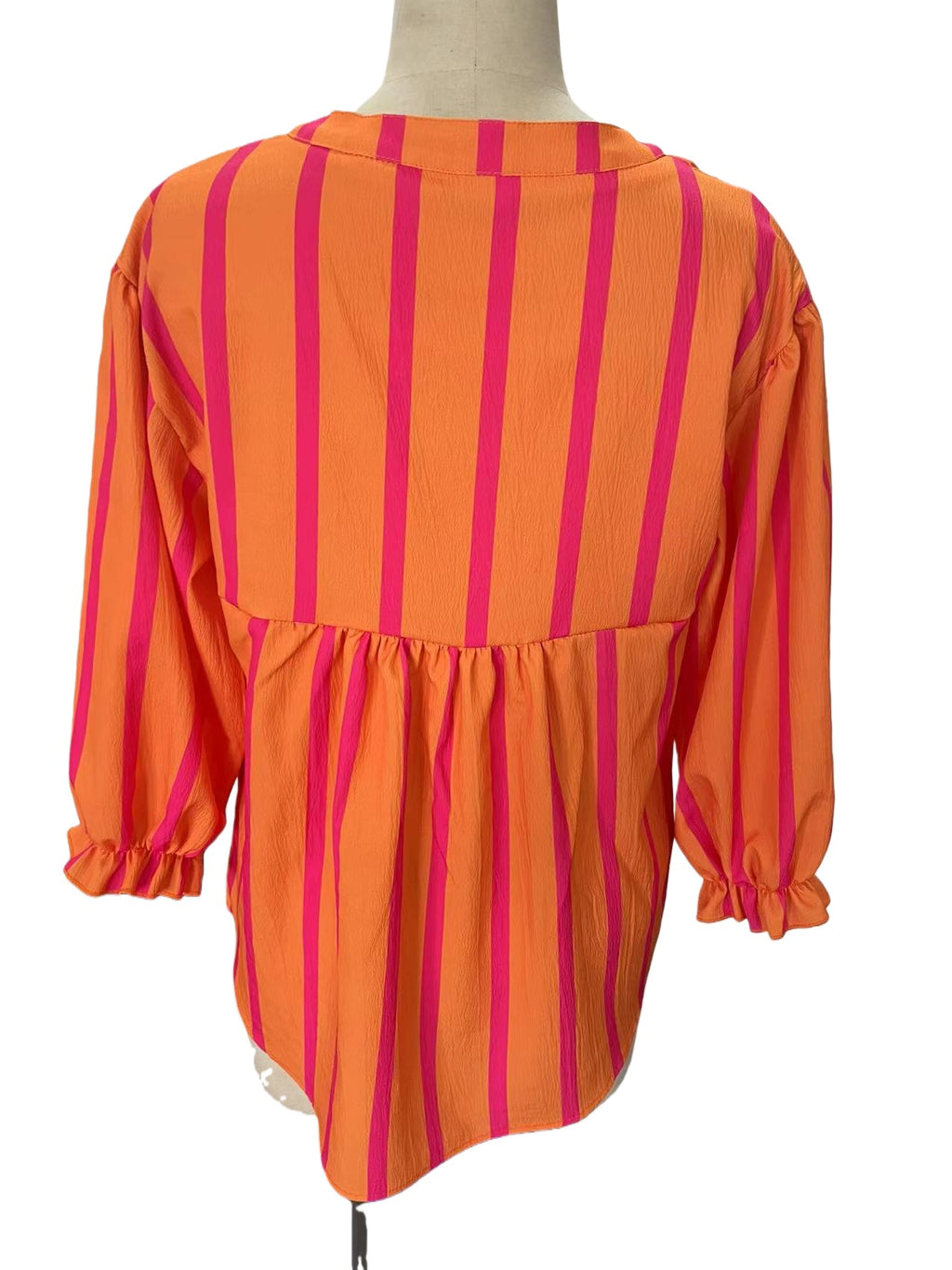 Striped Peplum Blouse With Balloon Sleeves - Orange - 5