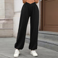Crossover Waist Wide Leg Jogger Pants - Black