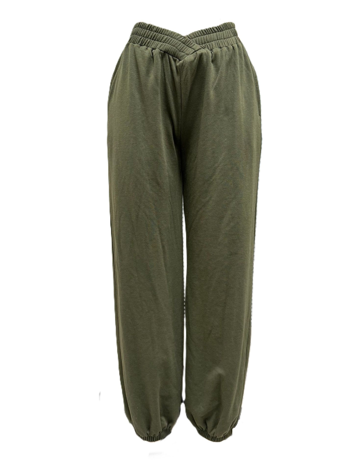 Crossover Waist Wide Leg Jogger Pants - Green