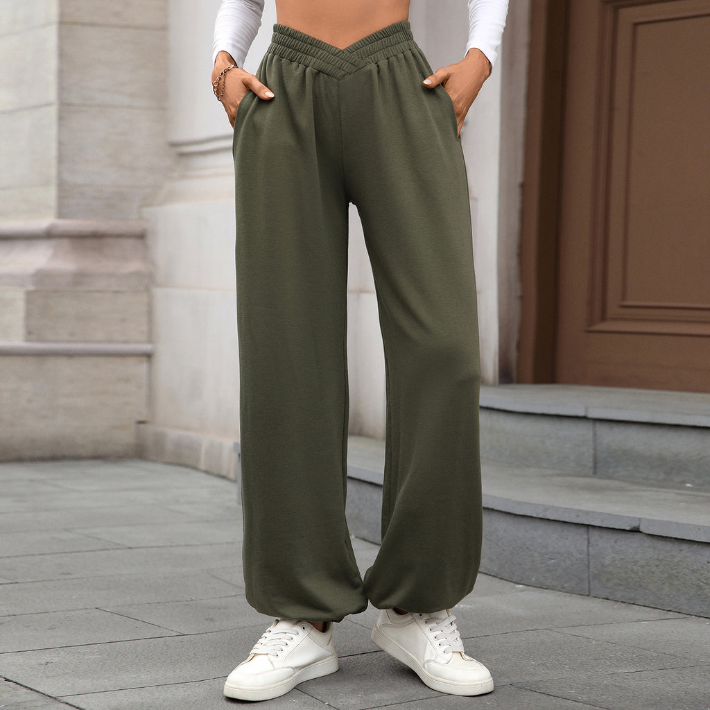 Crossover Waist Wide Leg Jogger Pants