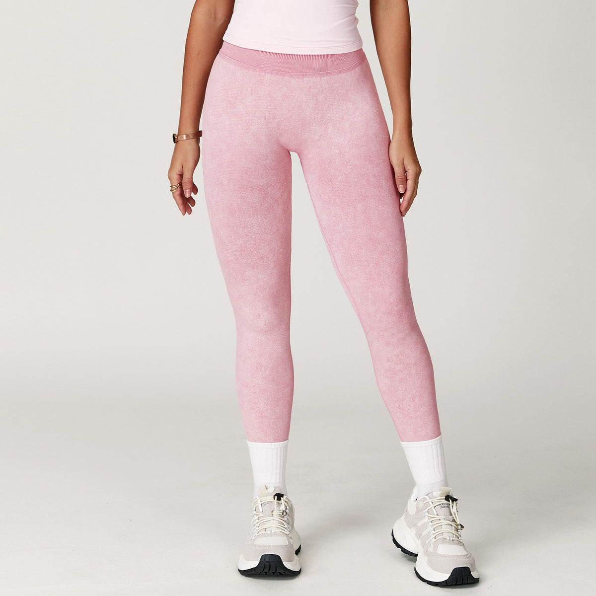 Acid Wash Seamless Scrunch High Waist Yoga Leggings - Dusty Pink