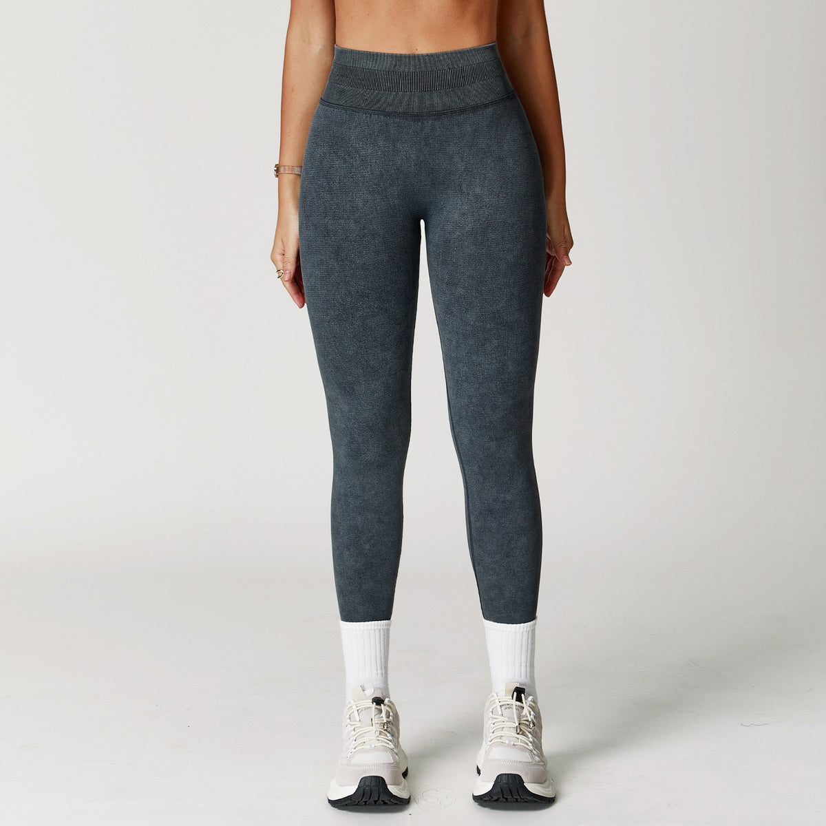 Acid Wash Seamless Scrunch High Waist Yoga Leggings - Washed Black