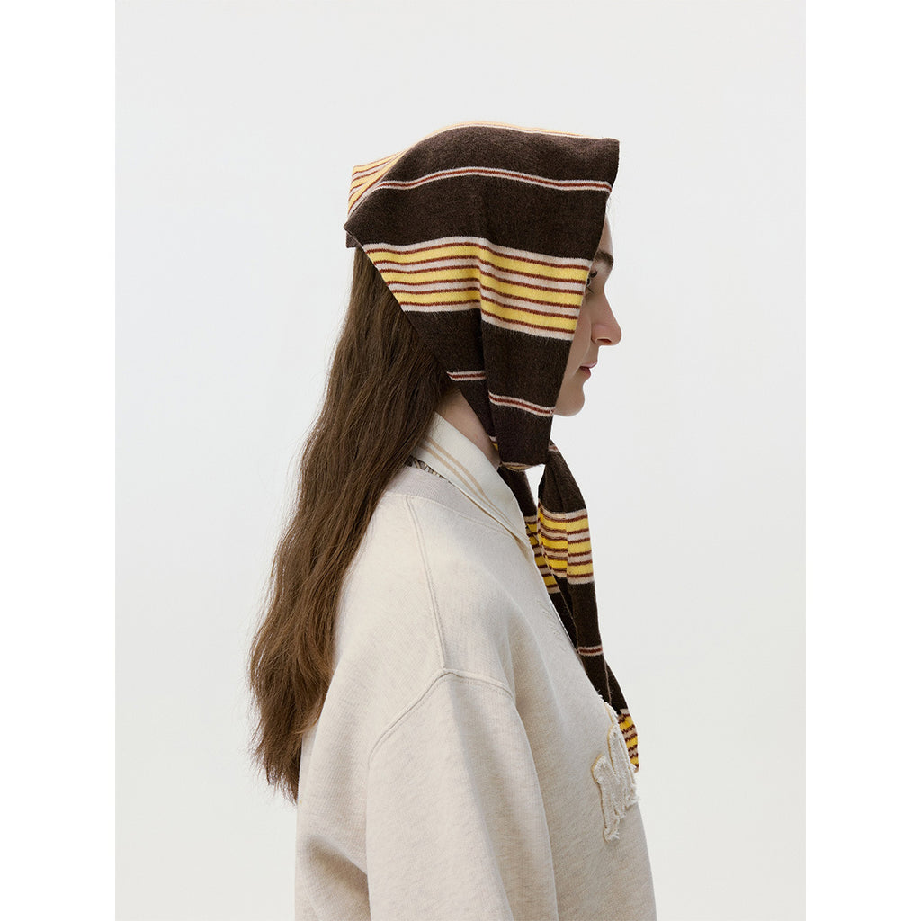Striped Knit Bonnet Hood Scarf