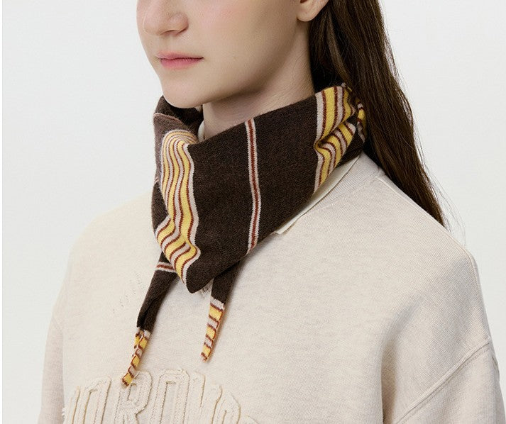 Striped Knit Bonnet Hood Scarf - view 1