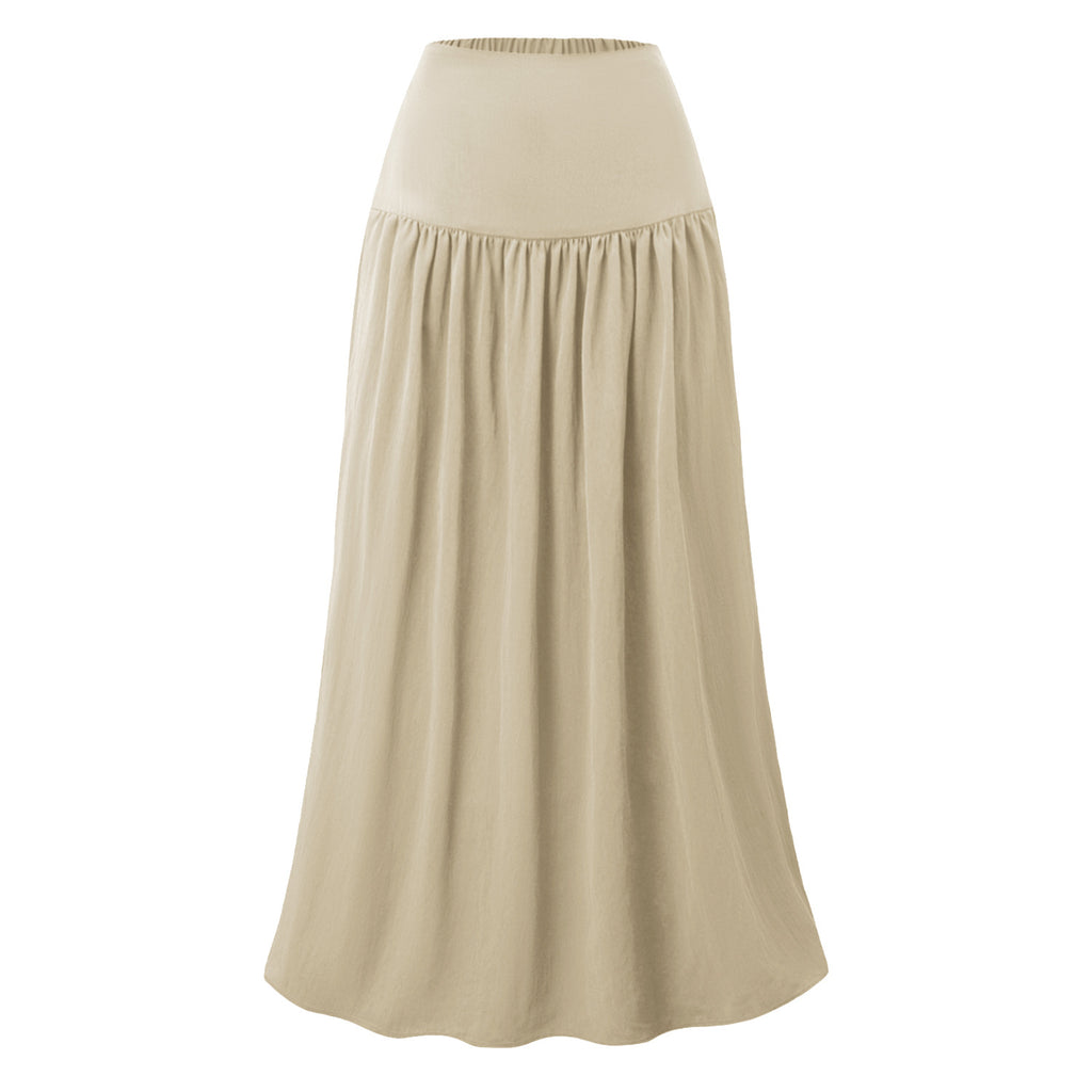 Gathered High Waist Maxi Skirt With Pockets - Beige