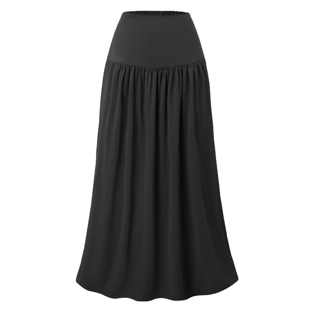 Gathered High Waist Maxi Skirt With Pockets - Black