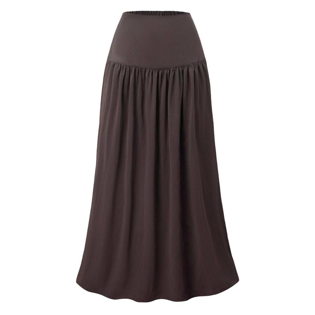 Gathered High Waist Maxi Skirt With Pockets - Chocolate - 1