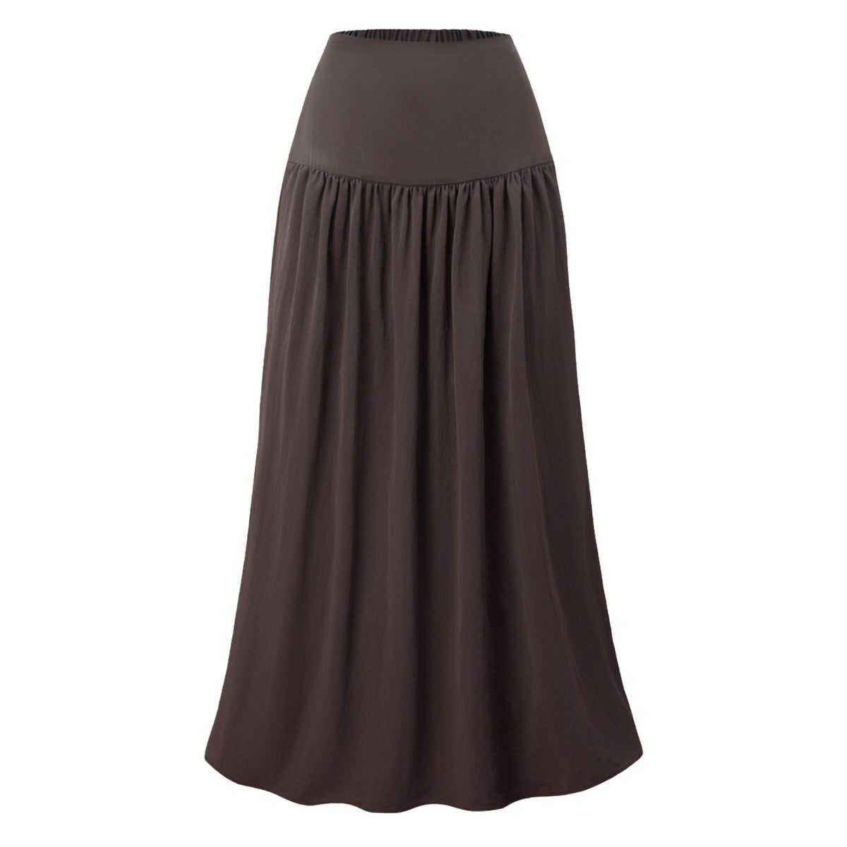 Gathered High Waist Maxi Skirt With Pockets - Chocolate - 1