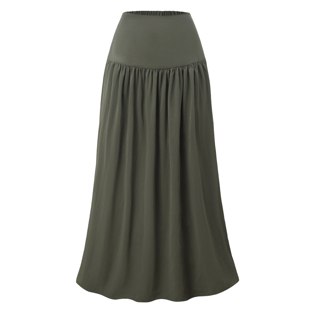 Gathered High Waist Maxi Skirt With Pockets - DkGreen