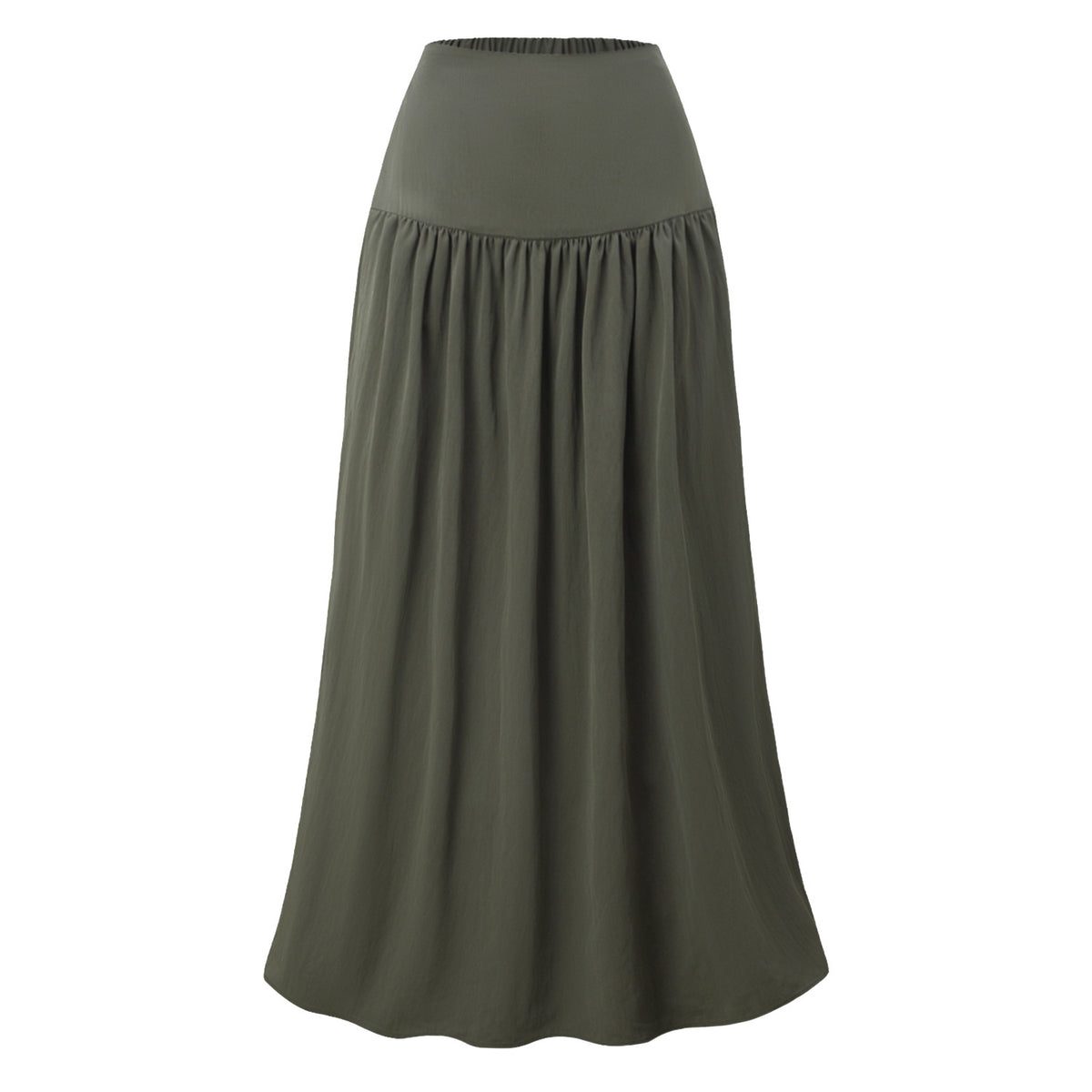 Gathered High Waist Maxi Skirt With Pockets - DkGreen