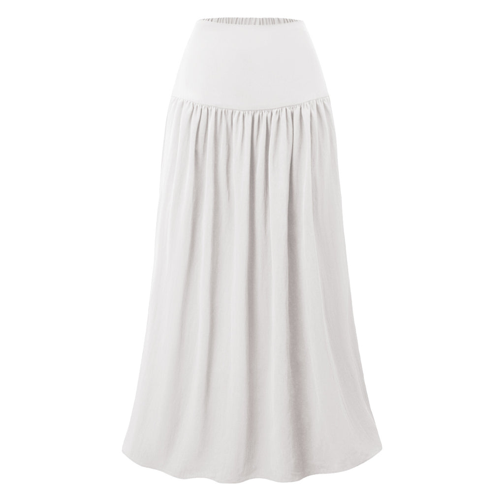 Gathered High Waist Maxi Skirt With Pockets - White