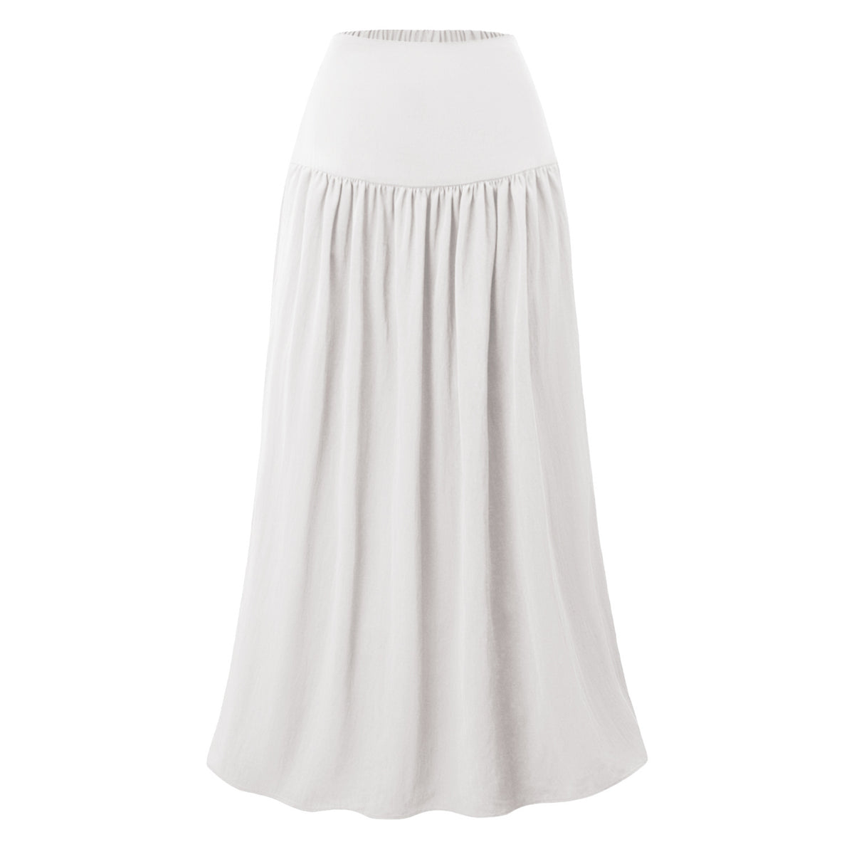 Gathered High Waist Maxi Skirt With Pockets - White