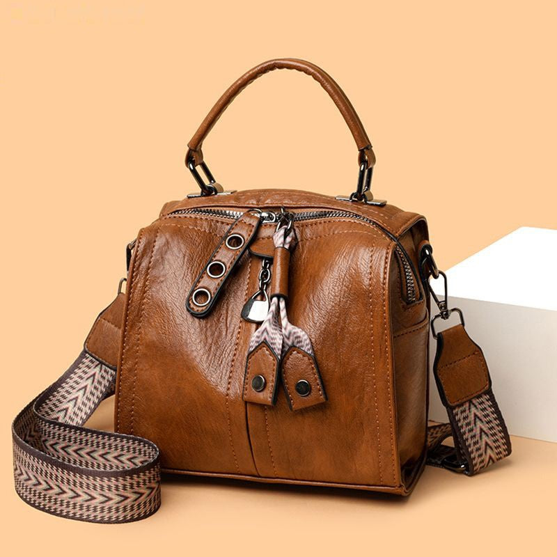 Mini Top Handle Bag With Woven Crossbody Strap