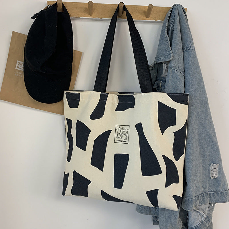 Abstract Print Canvas Shoulder Tote - Color_01