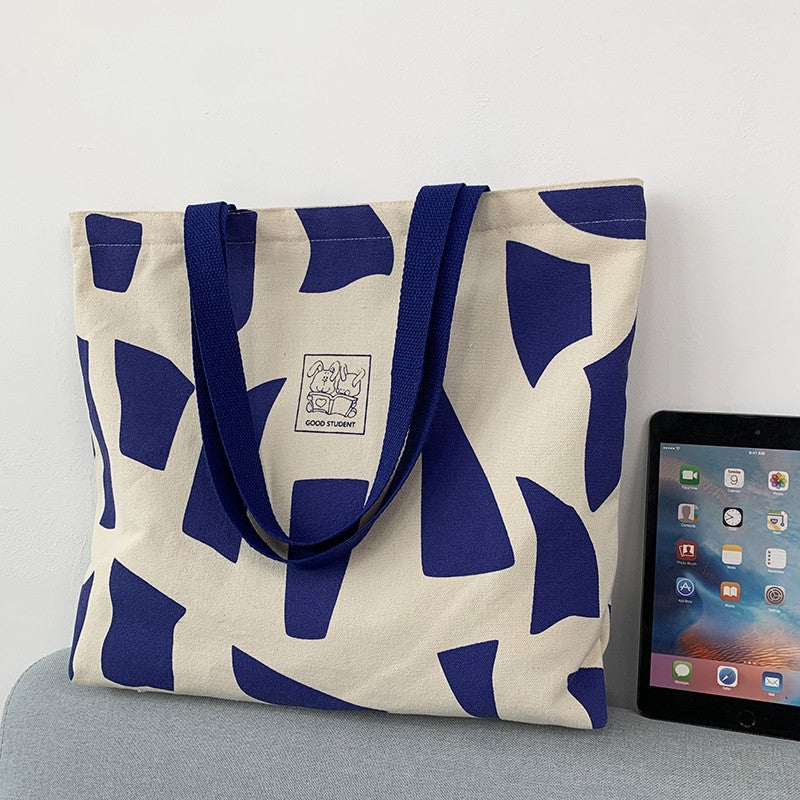 Abstract Print Canvas Shoulder Tote - Color_05