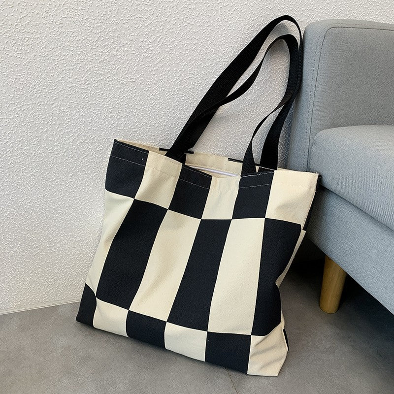 Abstract Print Canvas Shoulder Tote - Color_06