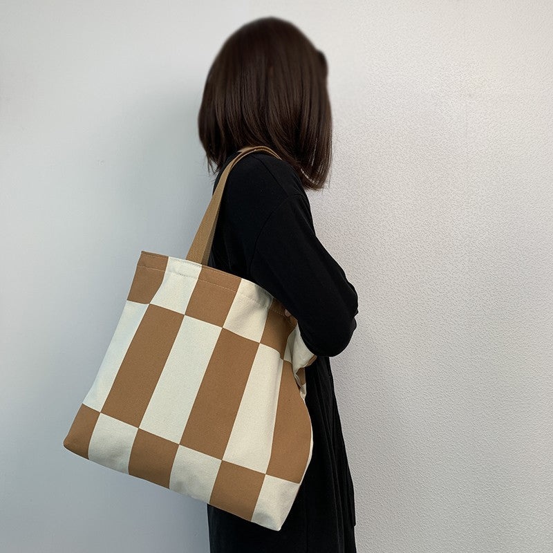 Abstract Print Canvas Shoulder Tote - Color_07