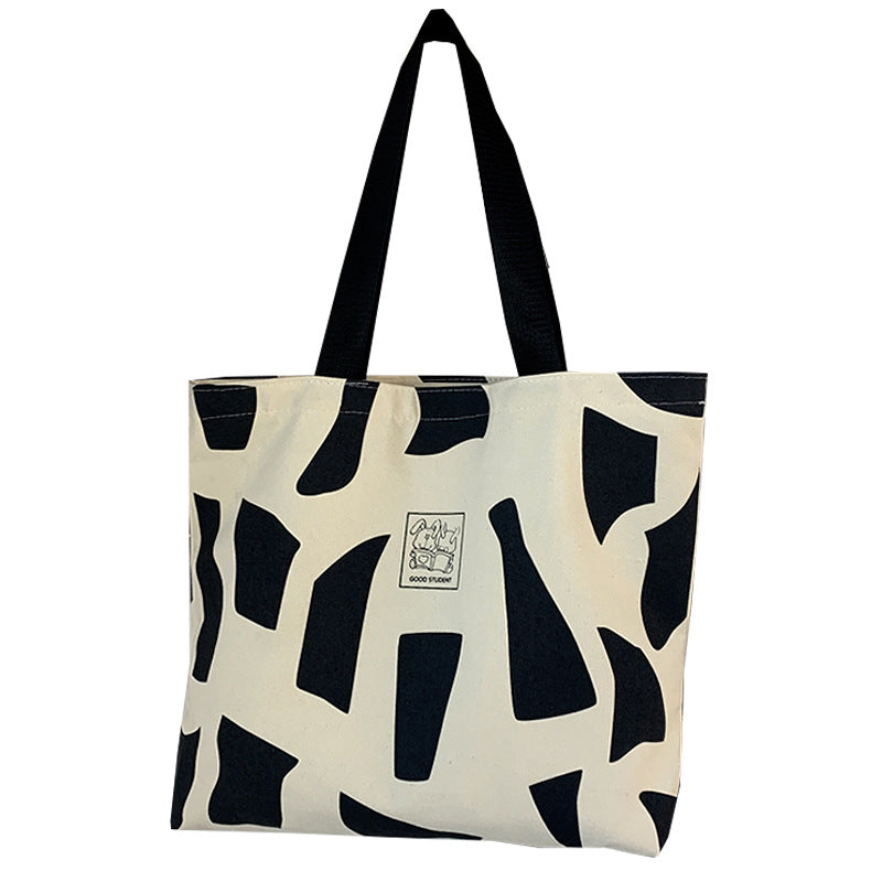 Abstract Print Canvas Shoulder Tote