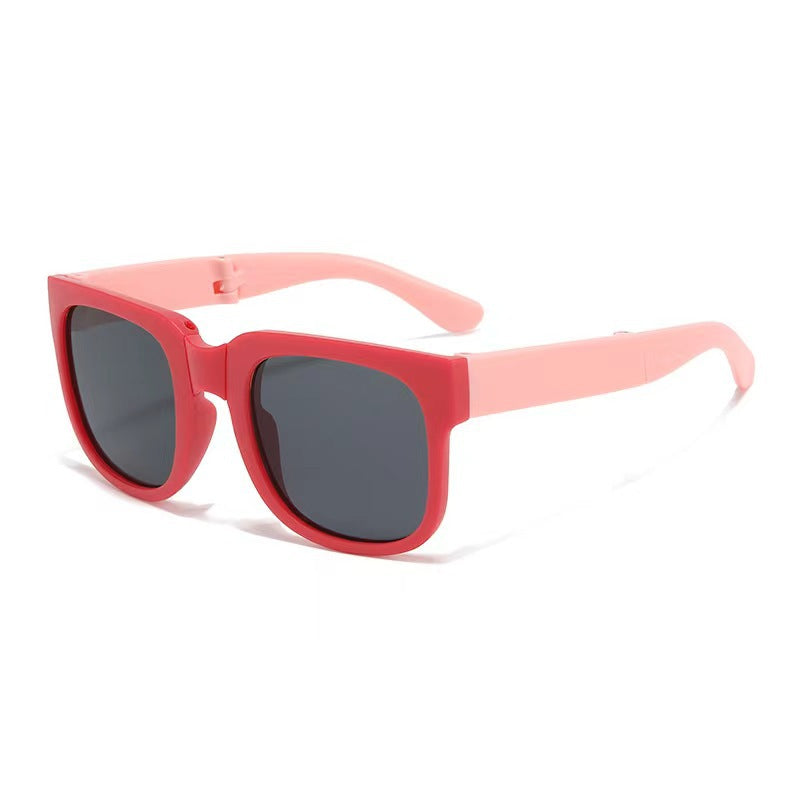 Kids Foldable Two Tone Square Sunglasses - Red