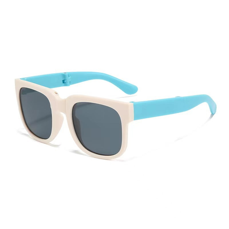 Kids Foldable Two Tone Square Sunglasses - White
