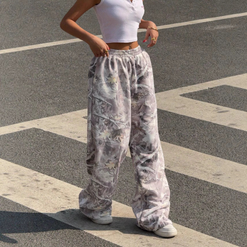 Printed Wide Leg Elastic Waist Pants - view 1