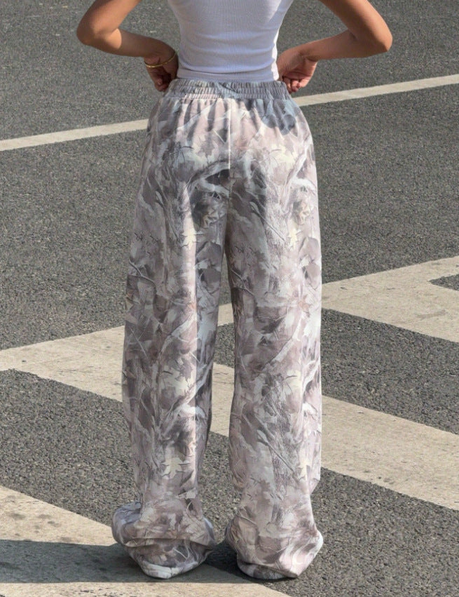 Printed Wide Leg Elastic Waist Pants - view 2