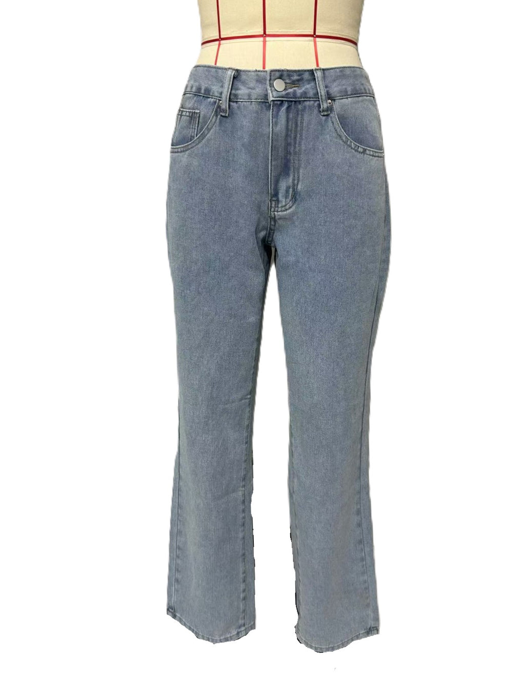Low Rise Straight Leg Washed Jeans - Blue