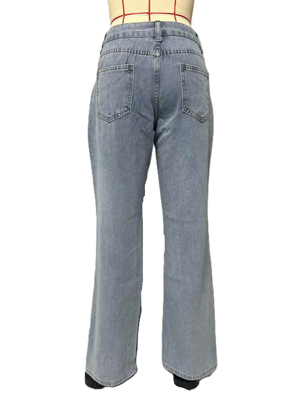 Low Rise Straight Leg Washed Jeans - Blue - 1