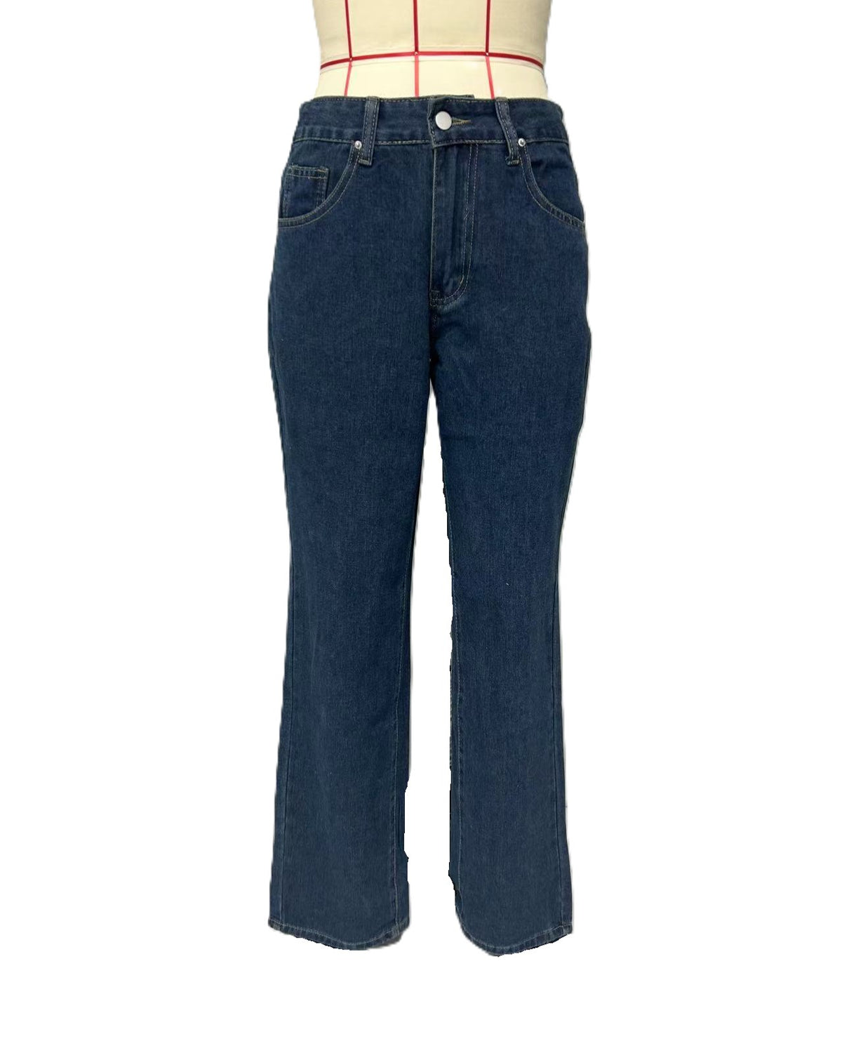 Low Rise Straight Leg Washed Jeans - DarkBlue