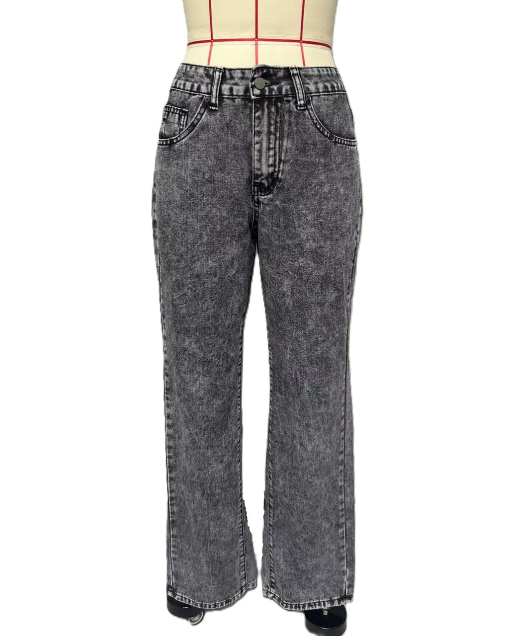 Low Rise Straight Leg Washed Jeans - DarkGrey - 1