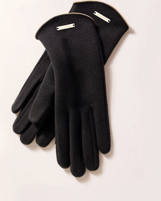 Arched Cuff Plush Winter Gloves - Black