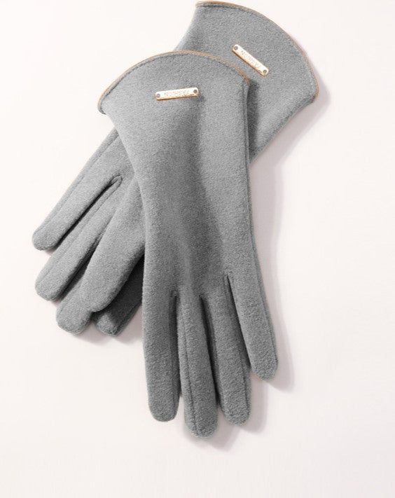 Arched Cuff Plush Winter Gloves - Grey