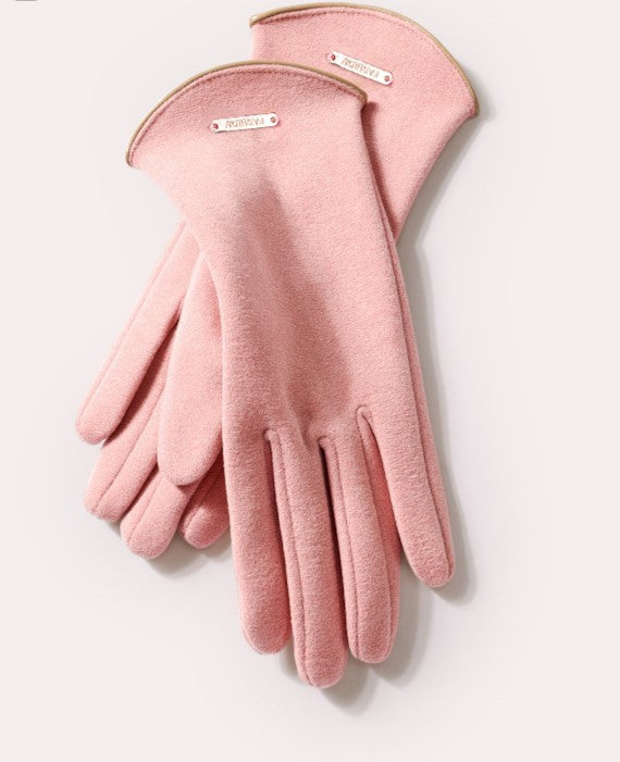 Arched Cuff Plush Winter Gloves - Pink