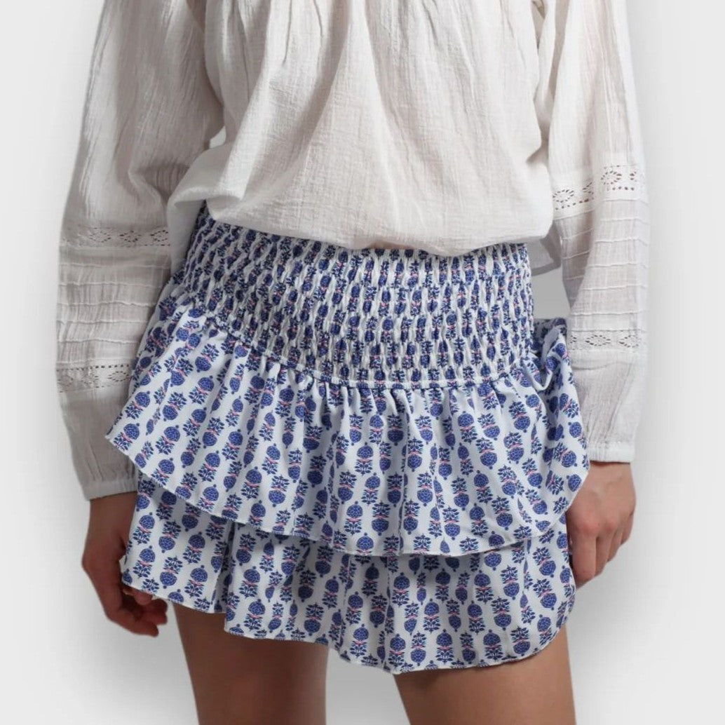 Shirred Waist Tiered Ruffle Mini Skirt - Lavender