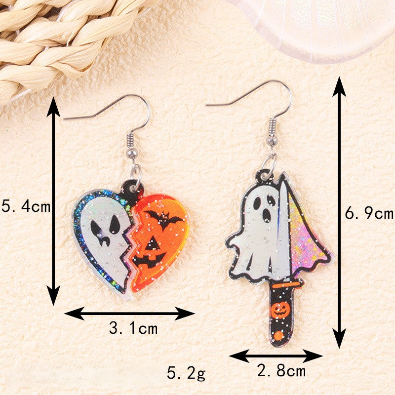 Spooky Glitter Ghost Charm Dangle Earrings - NO-1