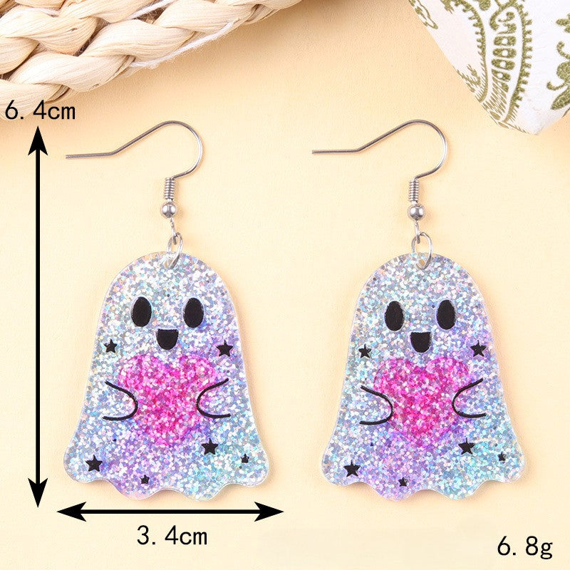 Spooky Glitter Ghost Charm Dangle Earrings - NO-10