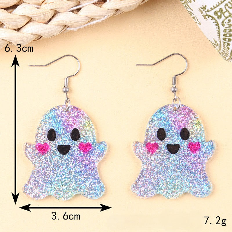 Spooky Glitter Ghost Charm Dangle Earrings - NO-11