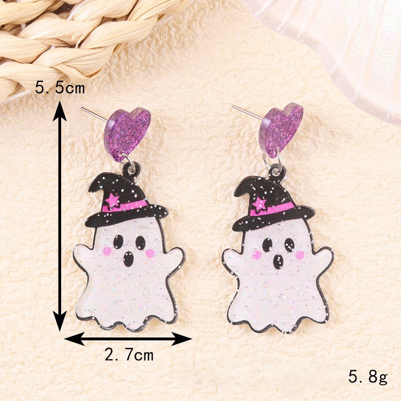 Spooky Glitter Ghost Charm Dangle Earrings - NO-2