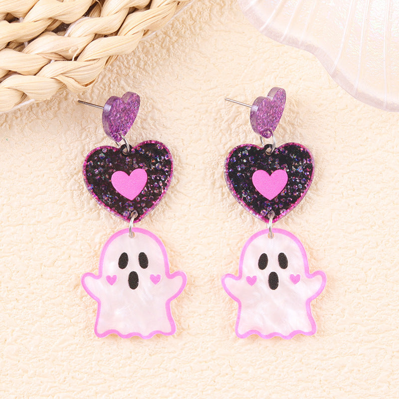 Spooky Glitter Ghost Charm Dangle Earrings - NO-3
