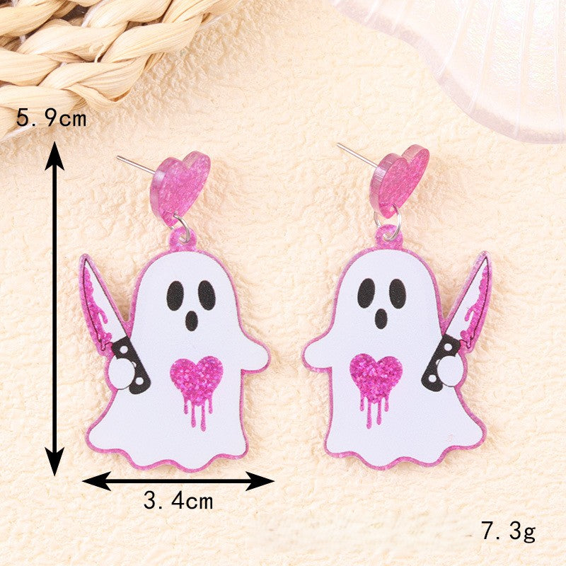 Spooky Glitter Ghost Charm Dangle Earrings - NO-4 - 1