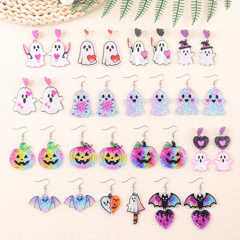 Spooky Glitter Ghost Charm Dangle Earrings - NO-4 - 2