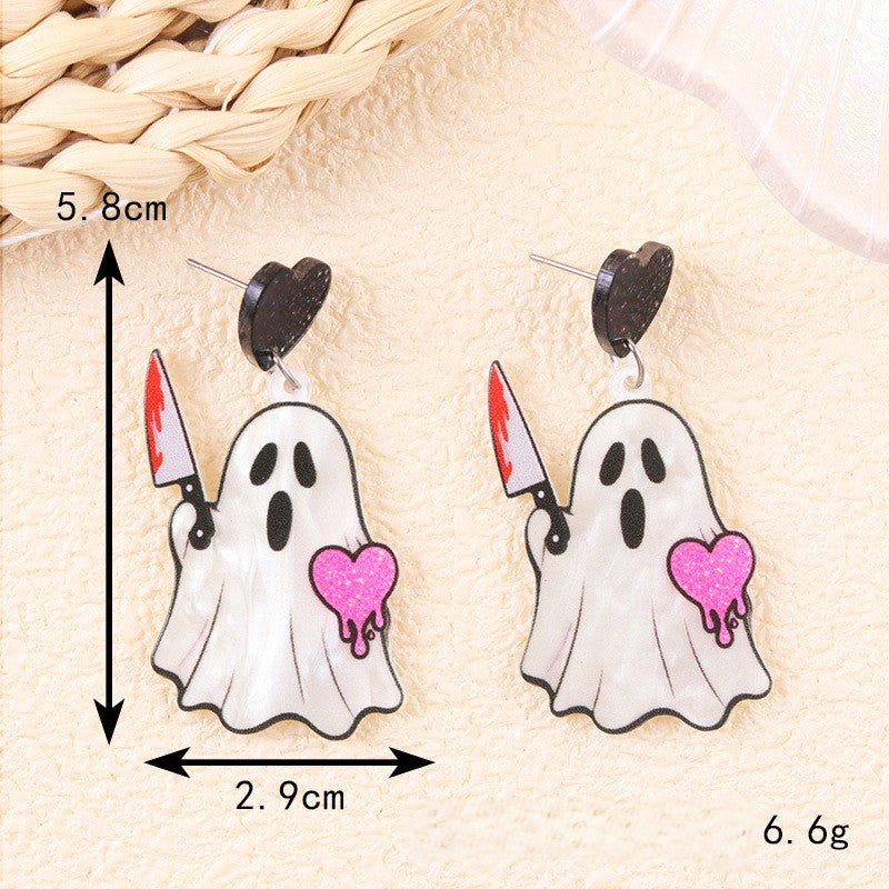 Spooky Glitter Ghost Charm Dangle Earrings - NO-6