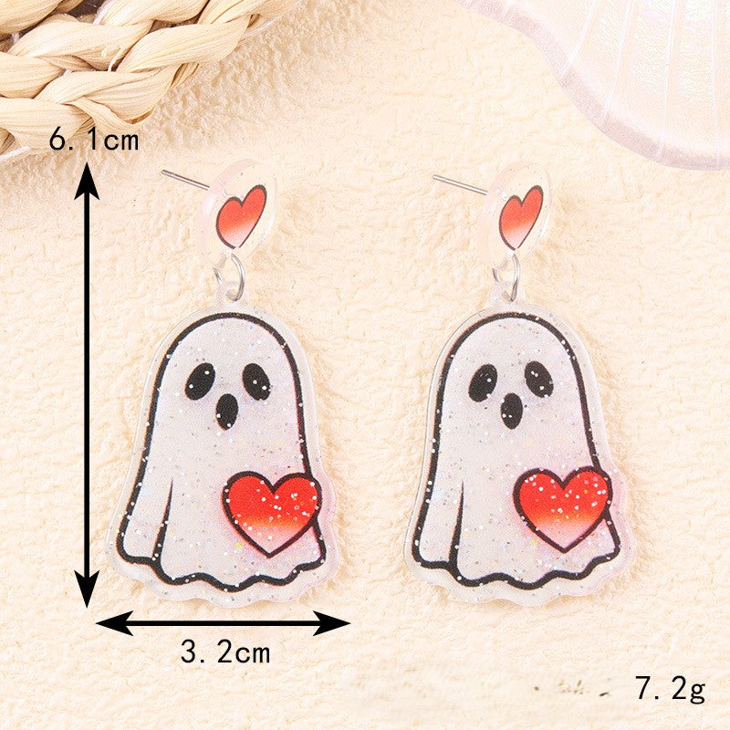 Spooky Glitter Ghost Charm Dangle Earrings - NO-7