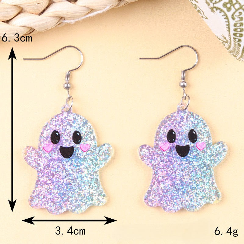 Spooky Glitter Ghost Charm Dangle Earrings - NO-9