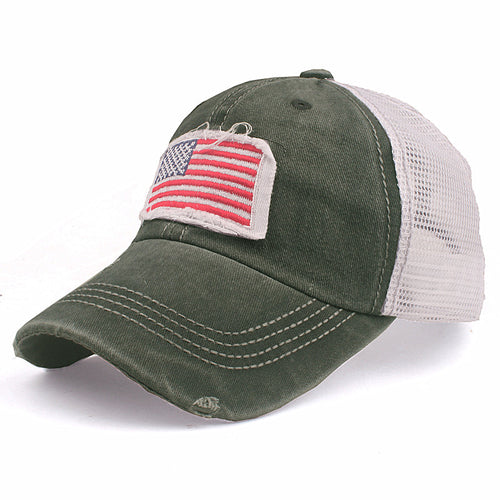 American Flag Patch Distressed Trucker Hat - green