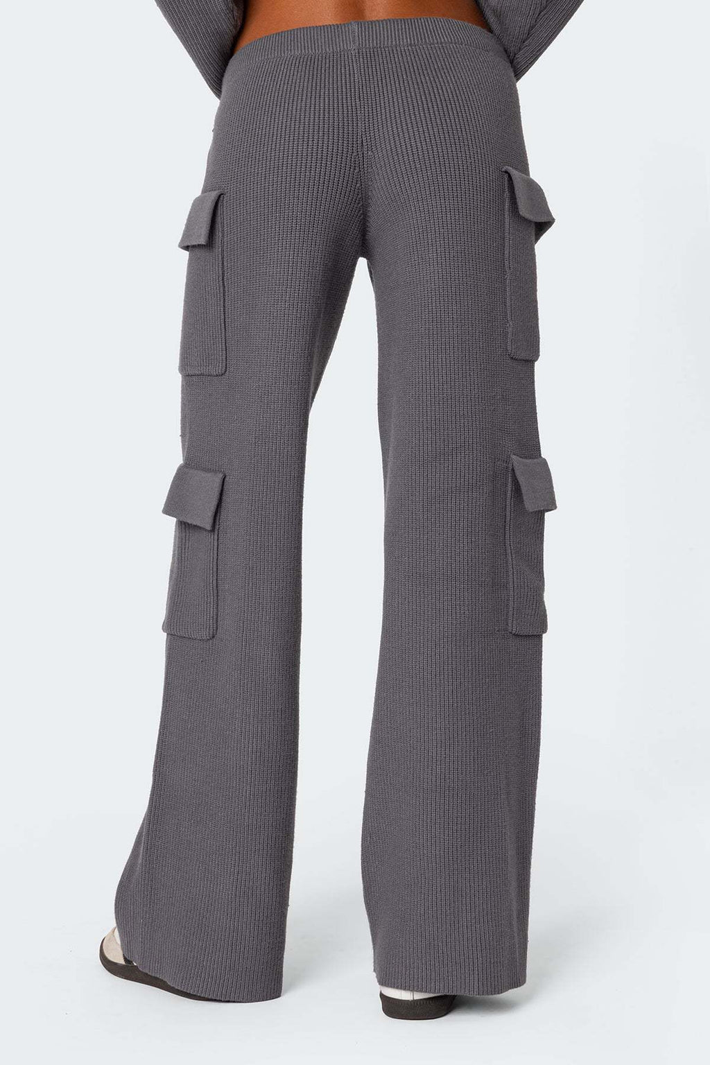 Waffle Knit Hooded Top and Cargo Pants Set - Grey - 5