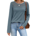 Crochet Lace Yoke Waffle Knit Top - BlueGray