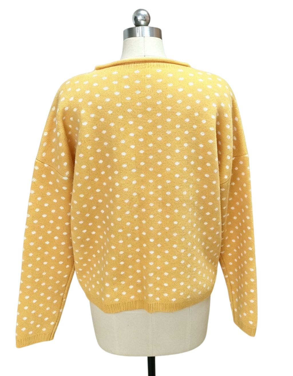 Sunny Yellow Dotted Knit Button Cardigan - Yellow - 1