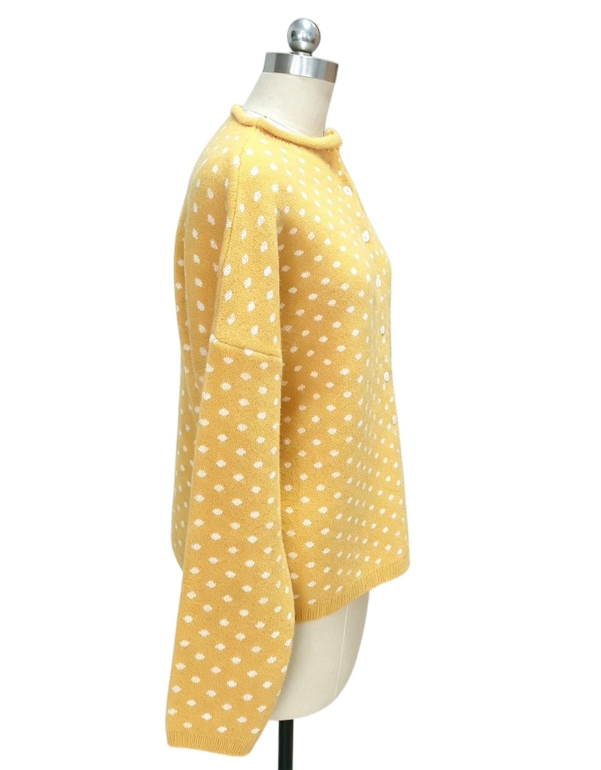 Sunny Yellow Dotted Knit Button Cardigan - Yellow - 2
