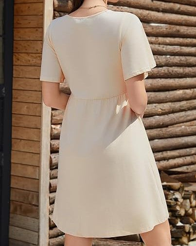 Floral Yoke Flutter Sleeve Mini Dress - Khaki - 1